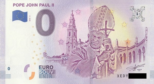 0 Euro Schein - Papst Johannes Paul II 2018 2 Pope John Paul II