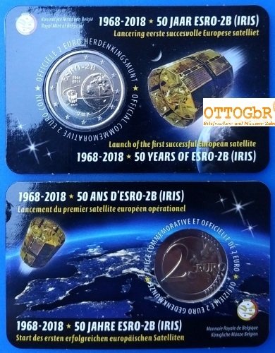 2 Euro Sondermünze Belgien 2018 Satellit ESRO-2B