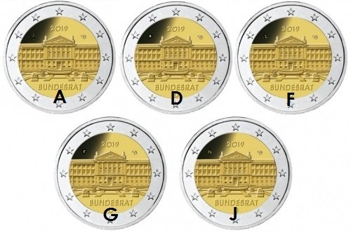 5 x 2 Euro Gedenkmünze Deutschland 2019 Bundesrat Satz