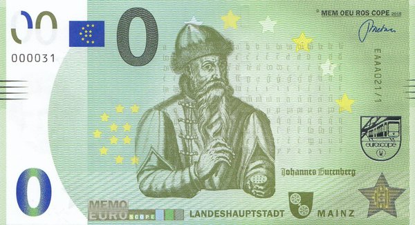 Memo Euro Schein - Landeshauptstadt Mainz Gutenberg 21/1