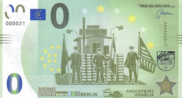 Memo Euro Schein - Berlin Checkpoint Charlie 28/1