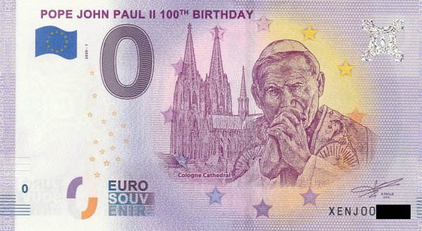 0 Euro Schein - Pope John Paul II 100th Birthday 2020-1 XENJ Papst