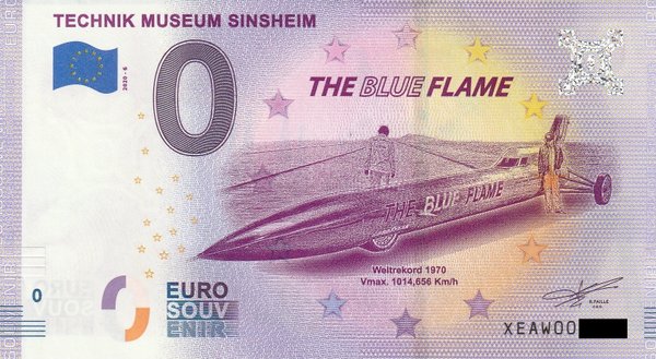 0 Euro Schein - Technik Museum Sinsheim 2020-6 XEAW Blue Flame