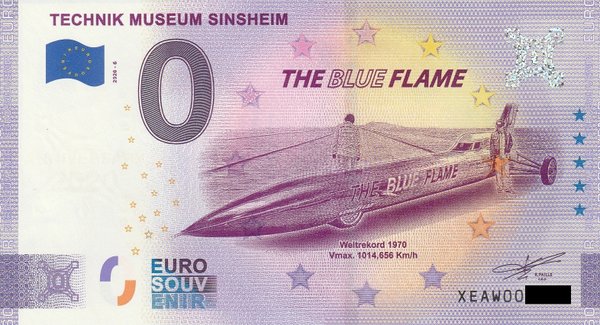 0 Euro Schein - Technik Museum Sinsheim 2020-6 XEAW Blue Flame Anniversary