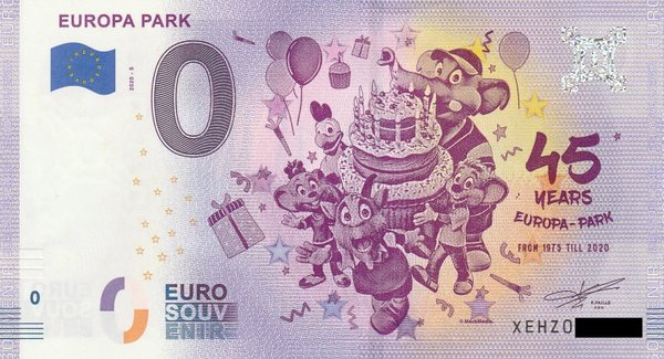 0 Euro Schein - Europa Park 2020-5 XEHZ 45 Jahre
