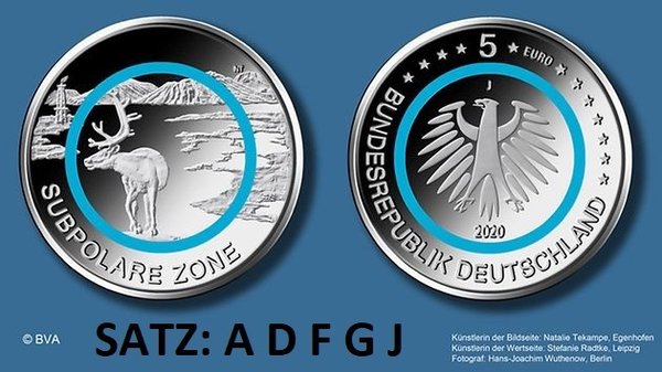 5 x 5 Euro Gedenkmünze Deutschland 2020 ST - Satz Subpolare Zone