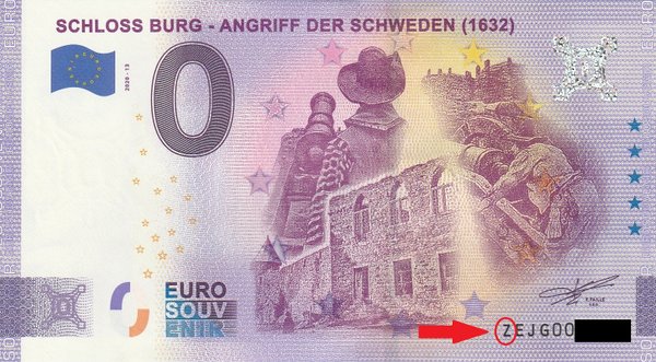0 Euro Schein - Schloss Burg FEHLDRUCK 2020-13 ZEJG