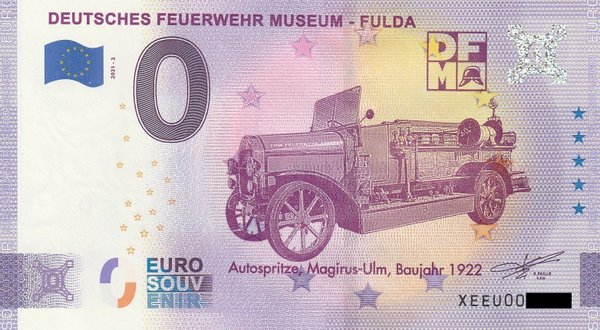 0 Euro Schein - Deutsches Feuerwehr Museum Fulda 2021-2 XEEU