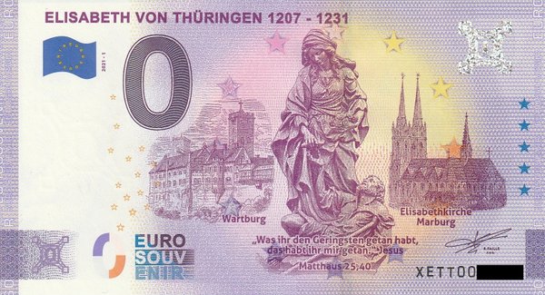 0 Euro Schein - Elisabeth von Thüringen 1207 - 1231 2021-1 XETT mit Doppelkarte
