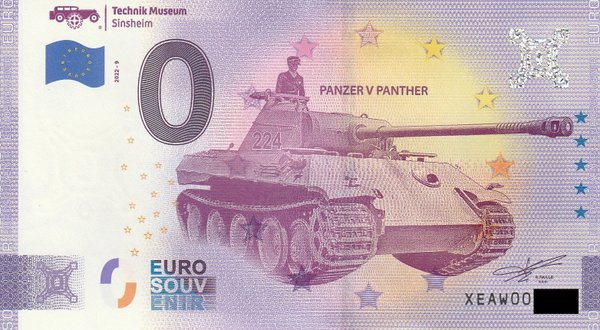 0 Euro Schein - Technik Musem Sinsheim 2022-9 XEAW Panzer V Panther
