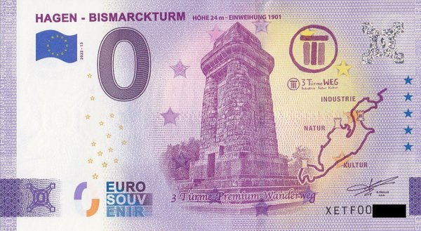 0 Euro Schein - Hagen Bismarckturm 2022-13 XETF