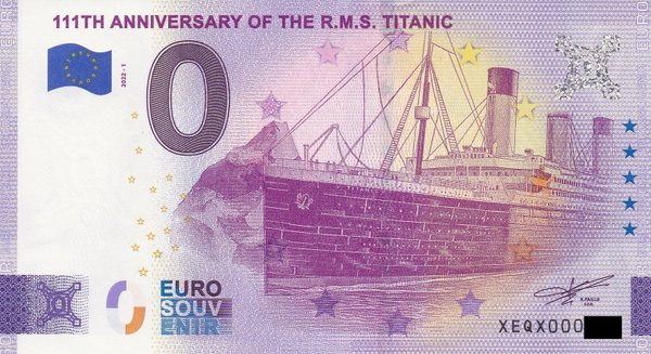 0 Euro Schein - 111th Anniversary of the R.M.S. Titanic 2022-1 XEQX