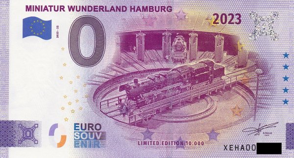 0 Euro Schein - Miniatur Wunderland Hamburg 2023-22 XEHA Drehscheibe