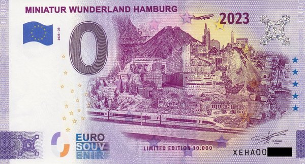 0 Euro Schein - Miniatur Wunderland Hamburg 2023-23 XEHA Kollage 2023