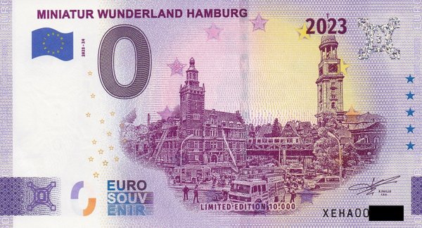 0 Euro Schein - Miniatur Wunderland Hamburg 2023-24 XEHA Feuer Finanzamt