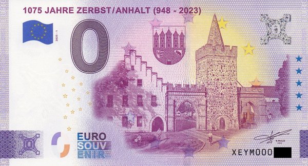 0 Euro Schein - 1075 Jahre Zerbst / Anhalt 2023-1 XEYM
